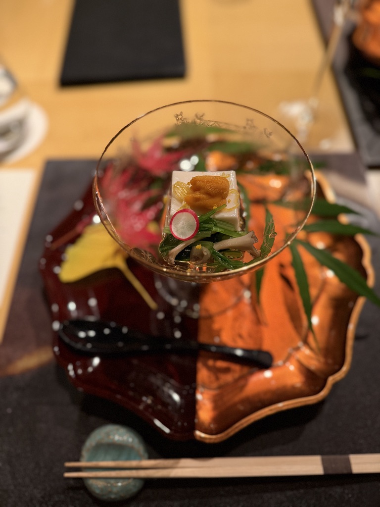 リッツ京都 水暉 先付 柚子豆腐と雲丹と湯葉
