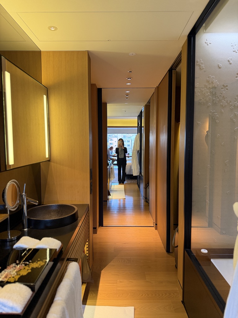 鏡張りになっているトイレの扉と内部